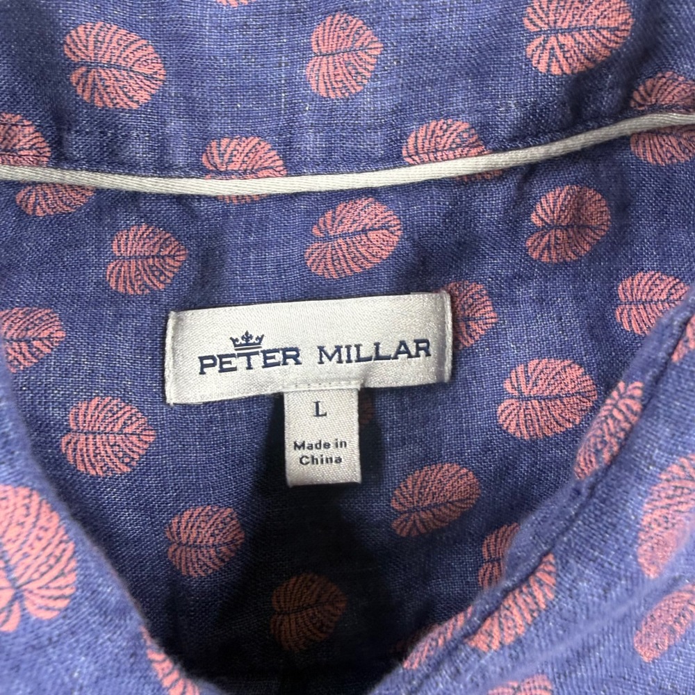 Peter Millar Shirt Mens Large Blue Floral 100% Linen Short Sleeve Button Up - Picture 5 of 9